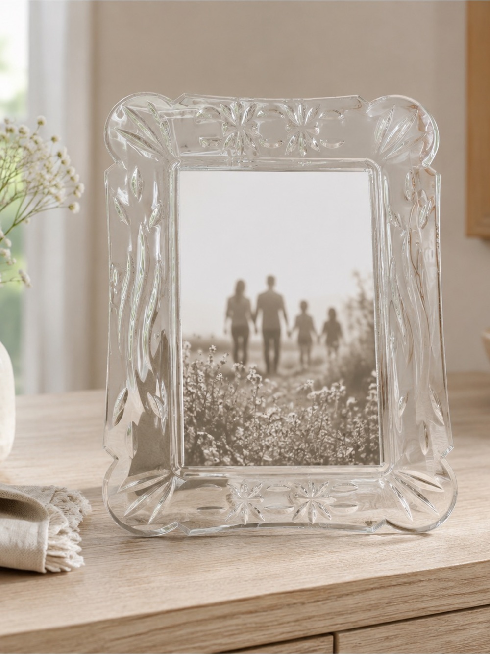 PartyLite Clear Glass Floral 4x6 Picture Frame